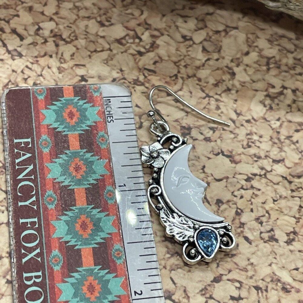 Celestial Moon Stars Blue Rhinestones Fancy Earrings Southwest Western Bohemian - Picture 6 of 6